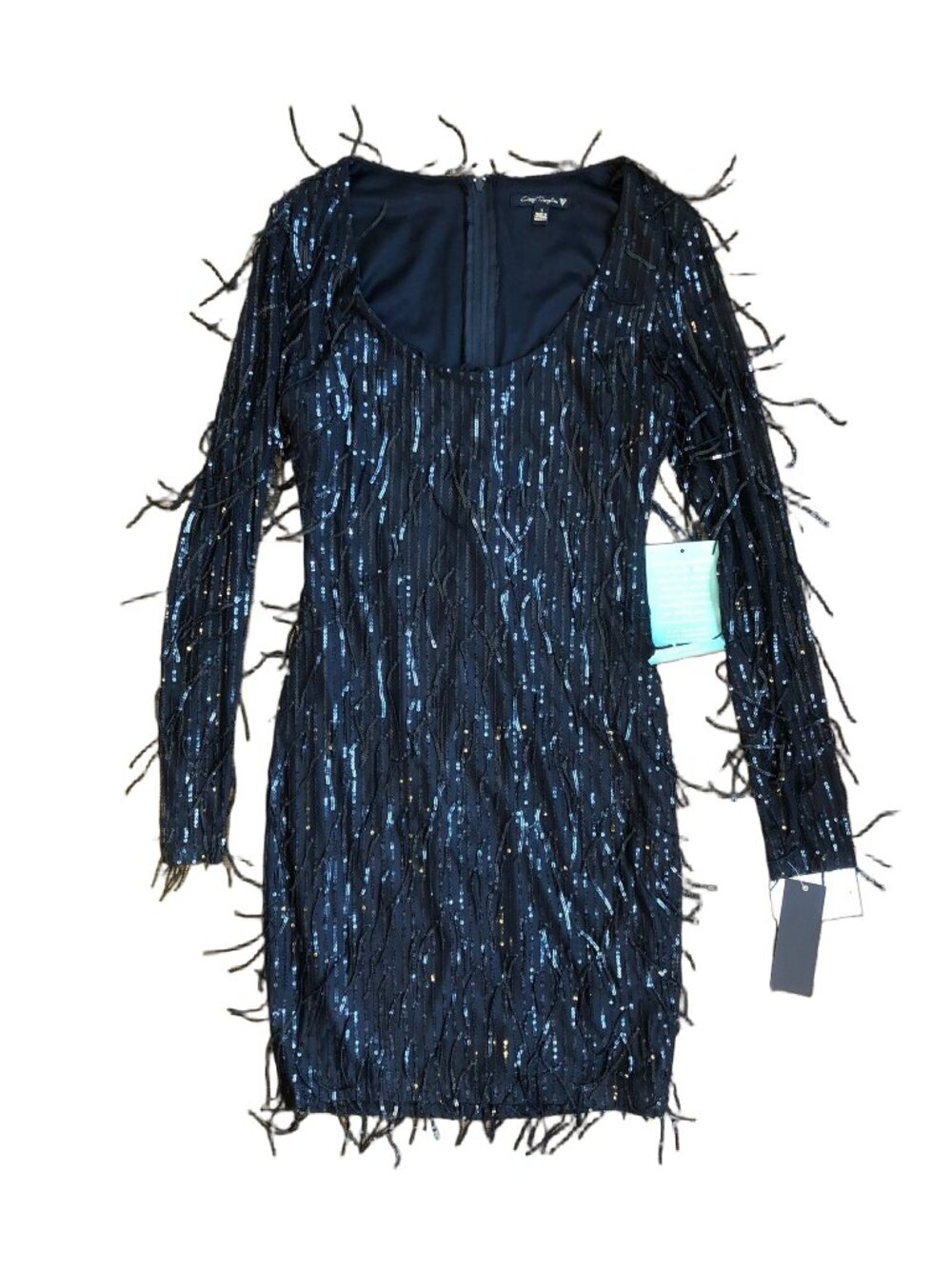 City Triangle Sequin Frilly Flapper Retro Mesh Stretch Mini Dress